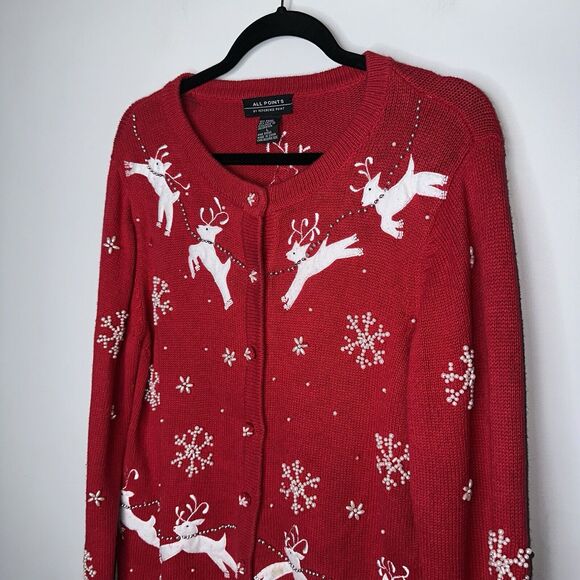All Points By Reference Pointe Women’s Reindeer Christmas Sweater Red Size Large - Picture 2 of 5